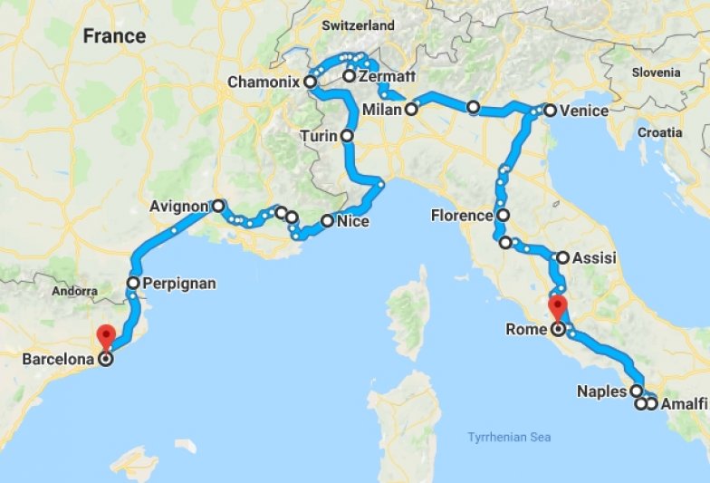 travel from spain to rome