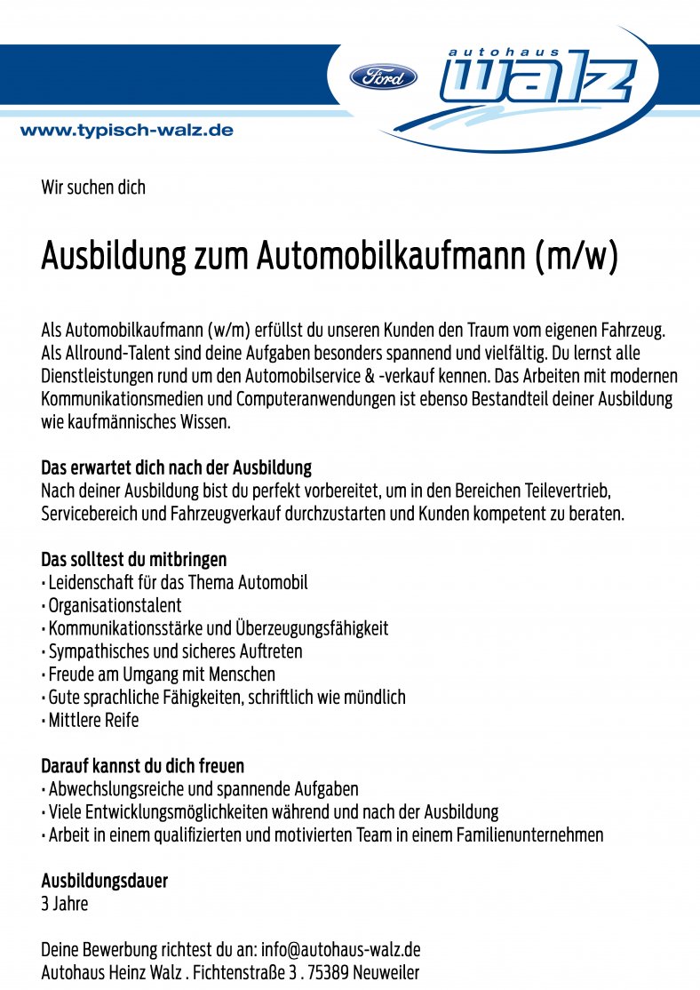 Stellenangebote - Autohaus Walz