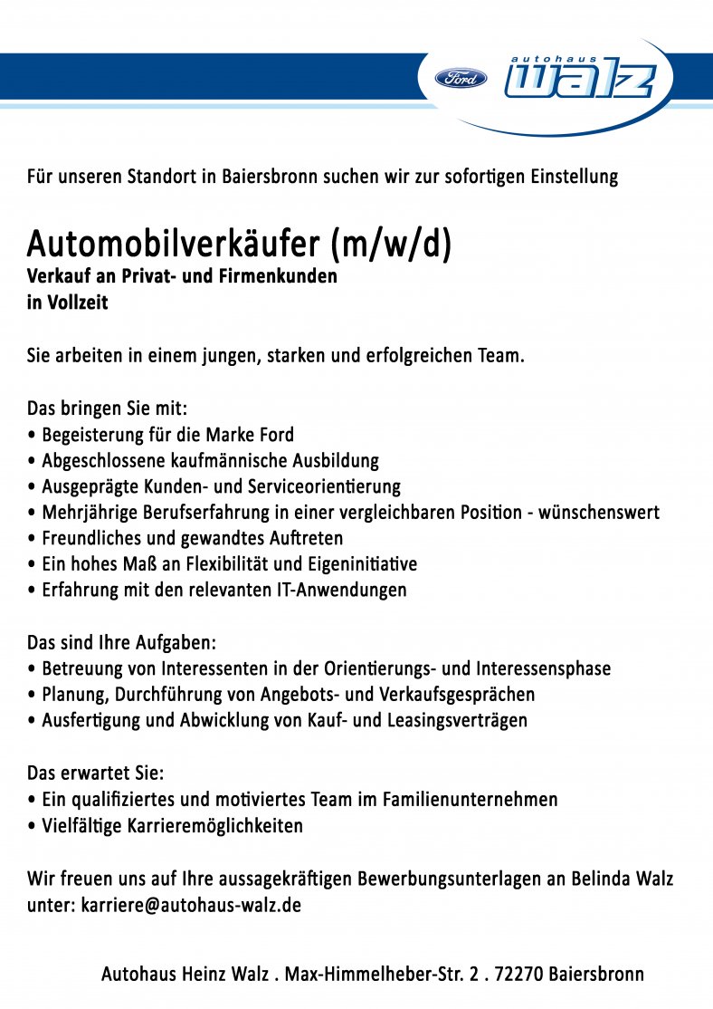 Automobilverkäufer gesucht