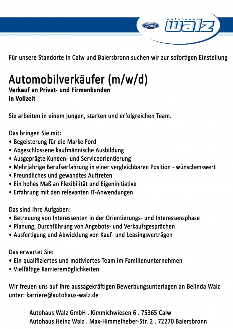 Automobilverkäufer gesucht