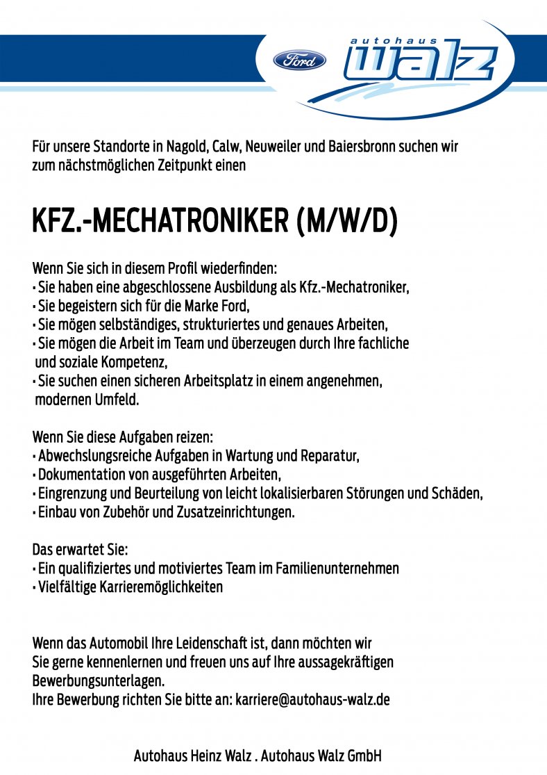 Kfz.-Mechatroniker gesucht Kfz.-Mechatroniker gesucht