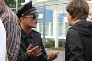 Welcome walkact with cop character Welcome walkact with cop character.