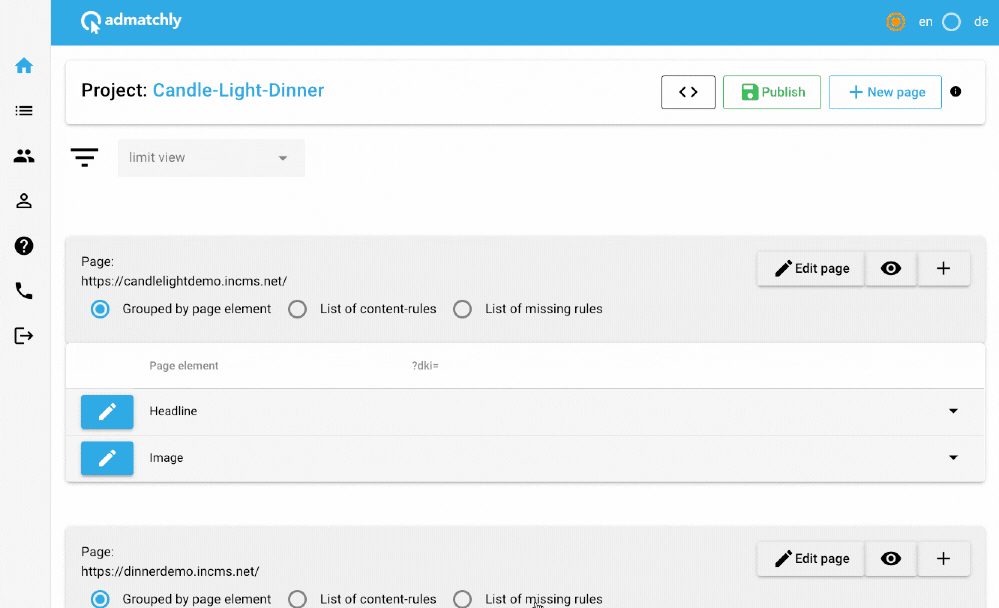 Screenshot: admatchly Landingpage Variationen Screenshot: admatchly Landingpage Variationen