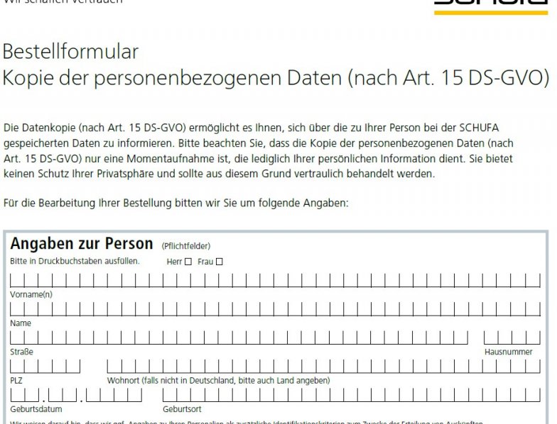 Schufa Auskunft Hamburg sofort - Bestellformular im PDF-Formular Schufa Auskunft Hamburg sofort - Bestellformular im PDF-Formular